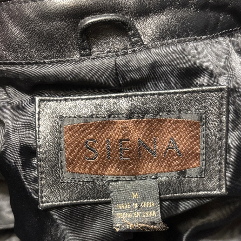 Siena Studio Black Leather Jacket Blazer Button Front with Pockets - Picture 11 of 13